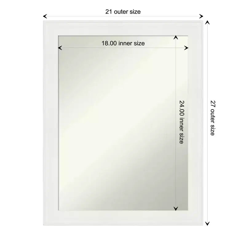 Miroir mural de salle de bain blanc étroit, non biseauté, 22x28", à fixer au mur