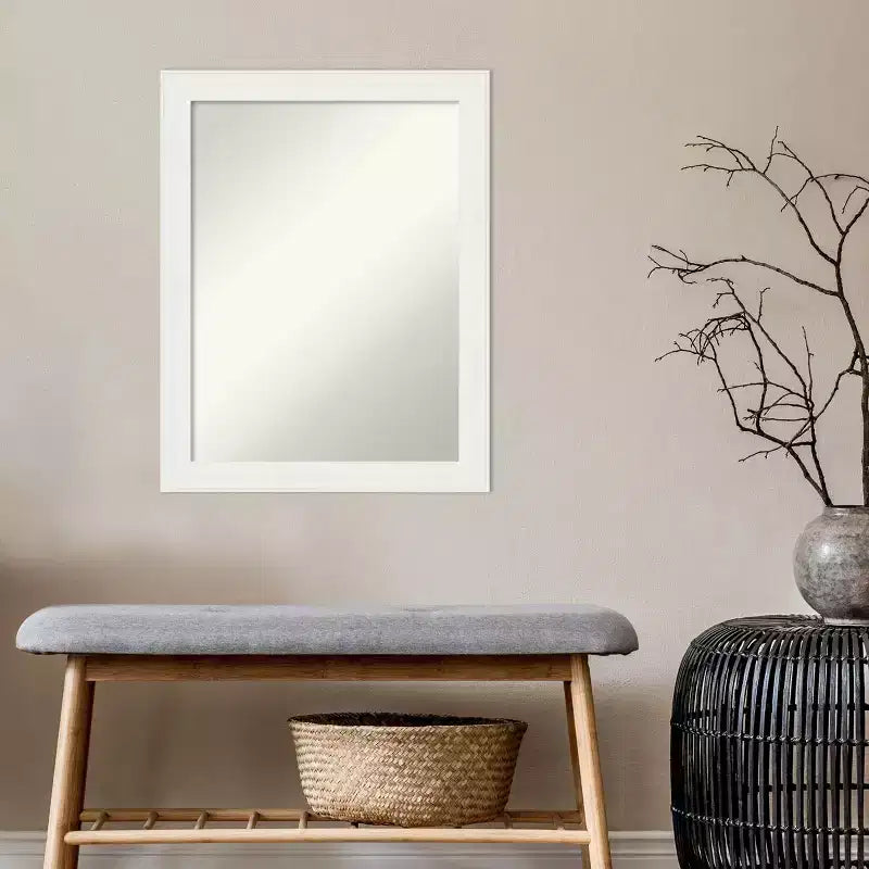 Miroir mural de salle de bain blanc étroit, non biseauté, 22x28", à fixer au mur