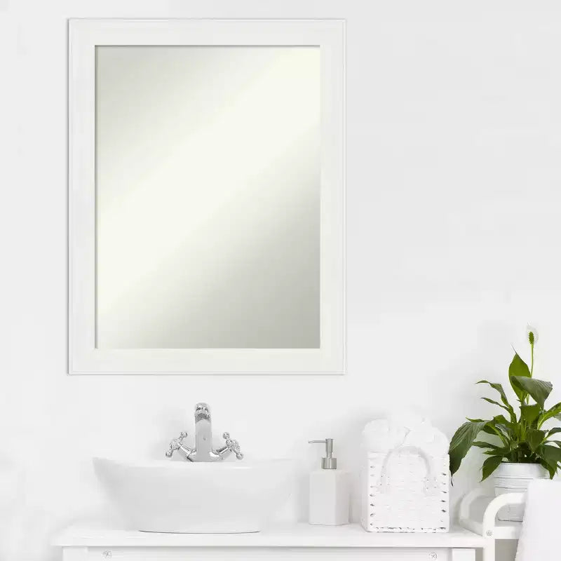 Miroir mural de salle de bain blanc étroit, non biseauté, 22x28", à fixer au mur
