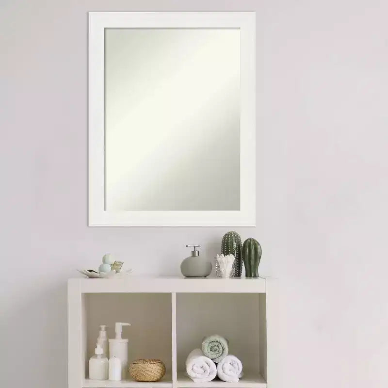 Miroir mural de salle de bain blanc étroit, non biseauté, 22x28", à fixer au mur