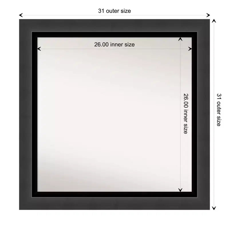 Miroir mural carré de salle de bain noir 31" x 31", bords non biseautés