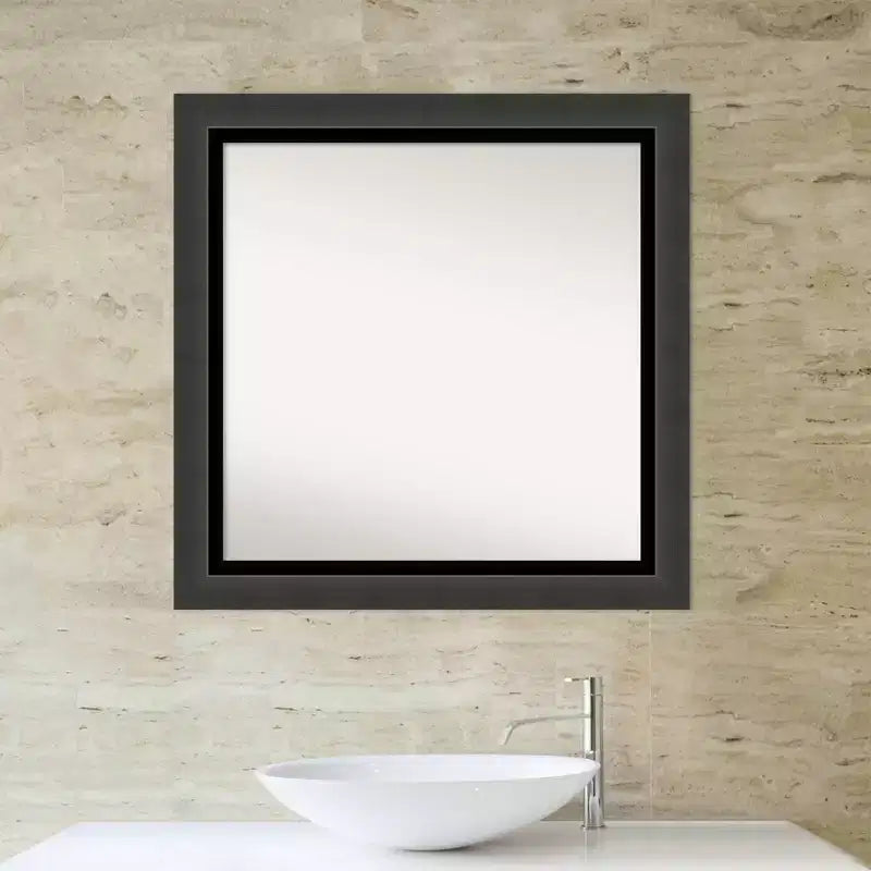 Miroir mural carré de salle de bain noir 31" x 31", bords non biseautés