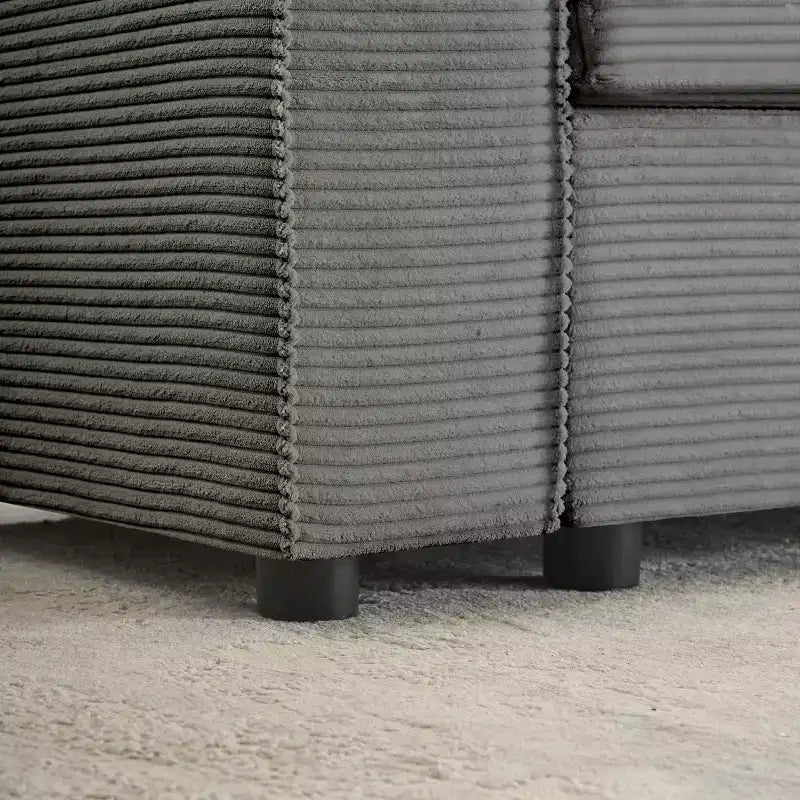 Canapé modulaire 4 places avec méridienne, velours côtelé moelleux, assise profonde, gris