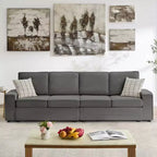 Canapé modulaire 4 places avec méridienne, velours côtelé moelleux, assise profonde, gris