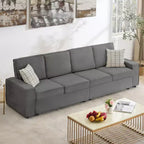 Canapé modulaire 4 places avec méridienne, velours côtelé moelleux, assise profonde, gris