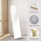 Miroir arqué doré 59,1x15,8 - Verre nano incassable et cadre en aluminium avec support. Pour une utilisation au sol, murale ou en appui.