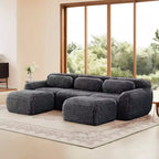 Canapé d'angle modulable avec 2 poufs, canapé-lit profond