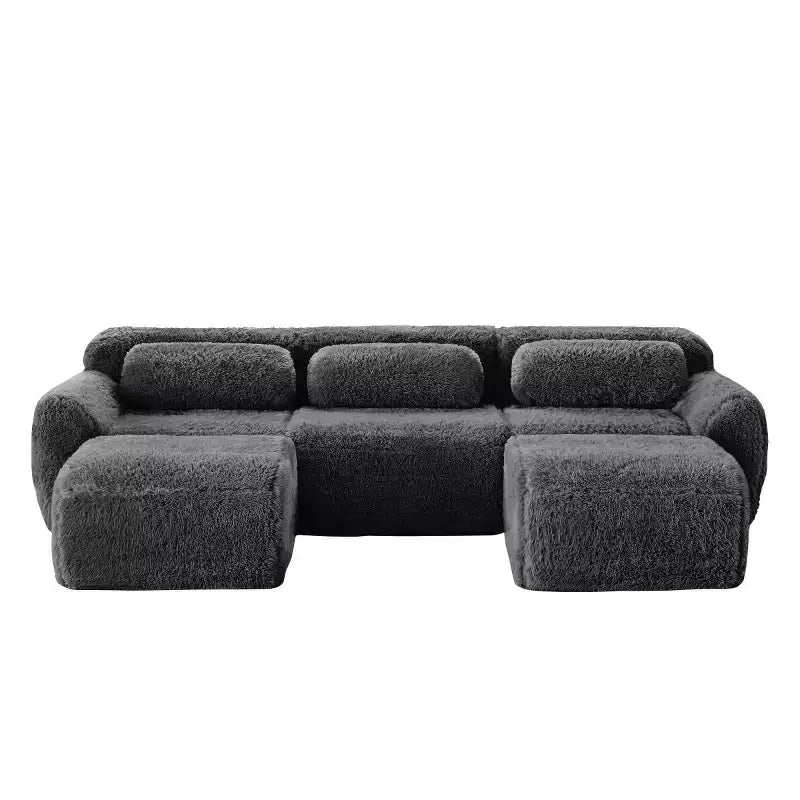 Canapé d'angle modulable avec 2 poufs, canapé-lit profond