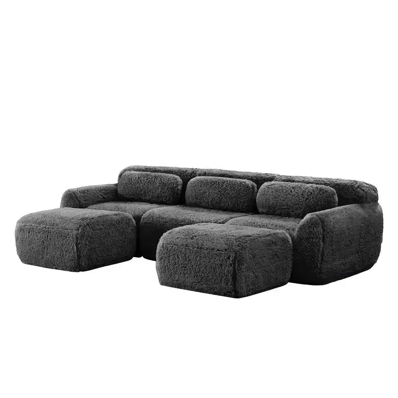 Canapé d'angle modulable avec 2 poufs, canapé-lit profond