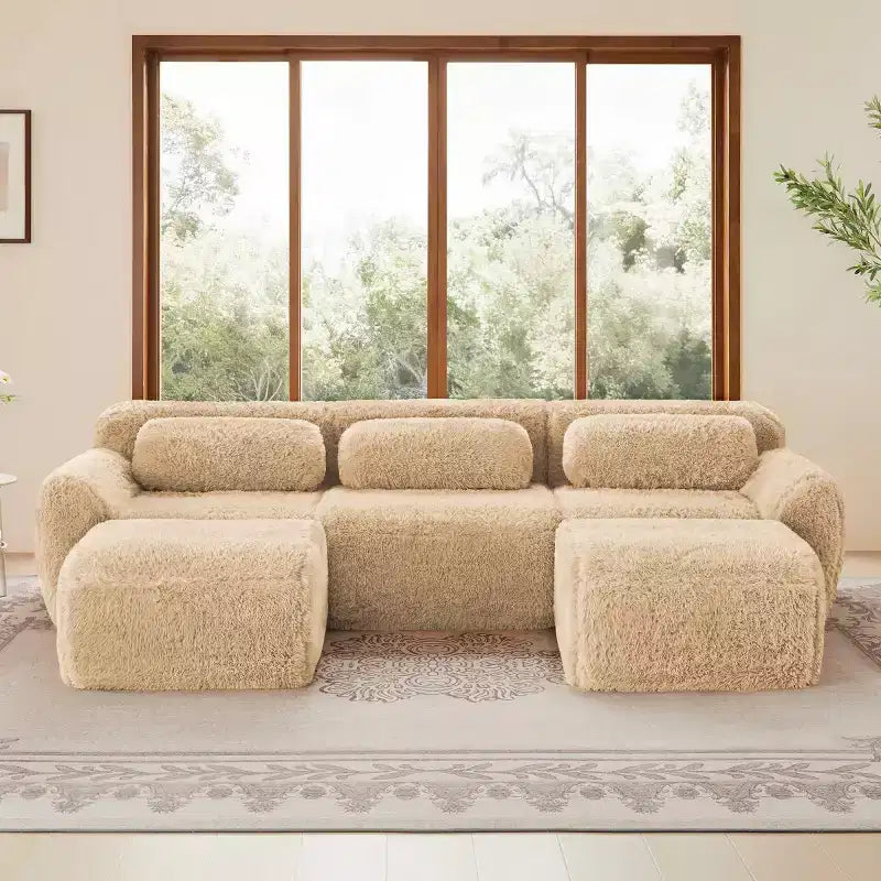 Canapé d'angle modulable avec 2 poufs, canapé-lit profond