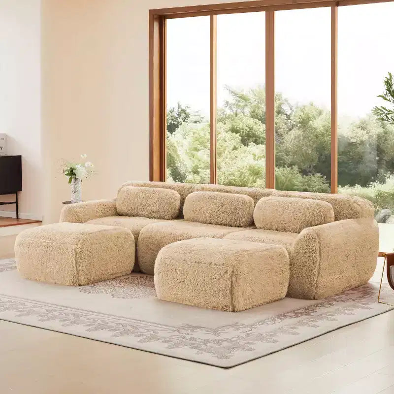 Canapé d'angle modulable avec 2 poufs, canapé-lit profond