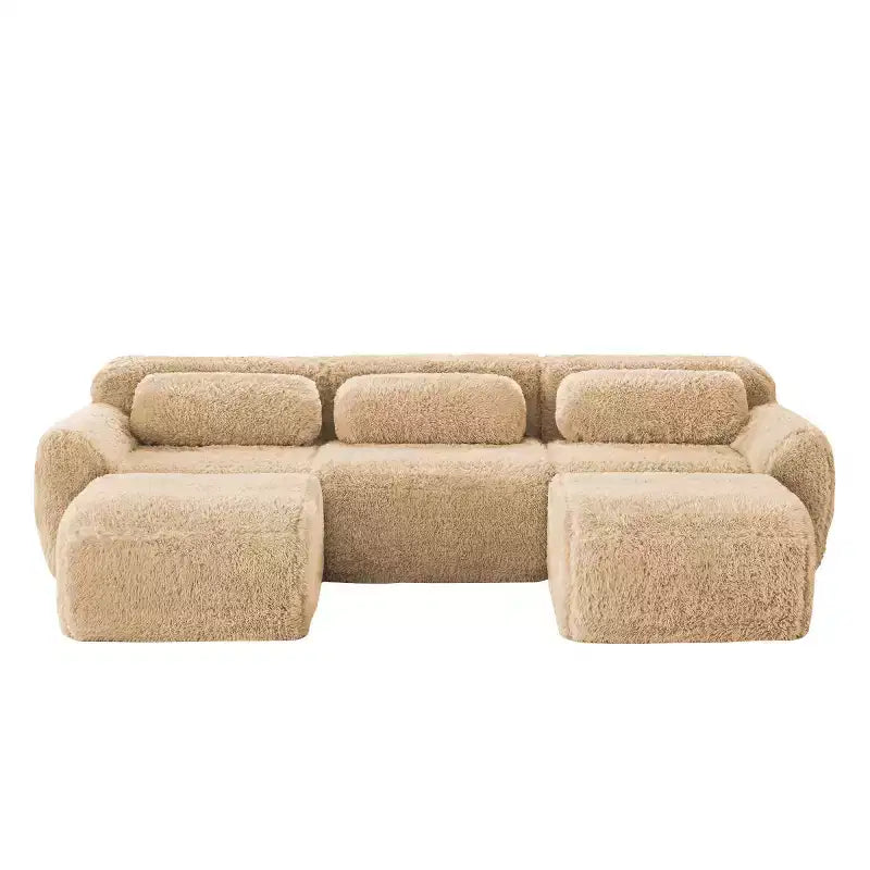 Canapé d'angle modulable avec 2 poufs, canapé-lit profond