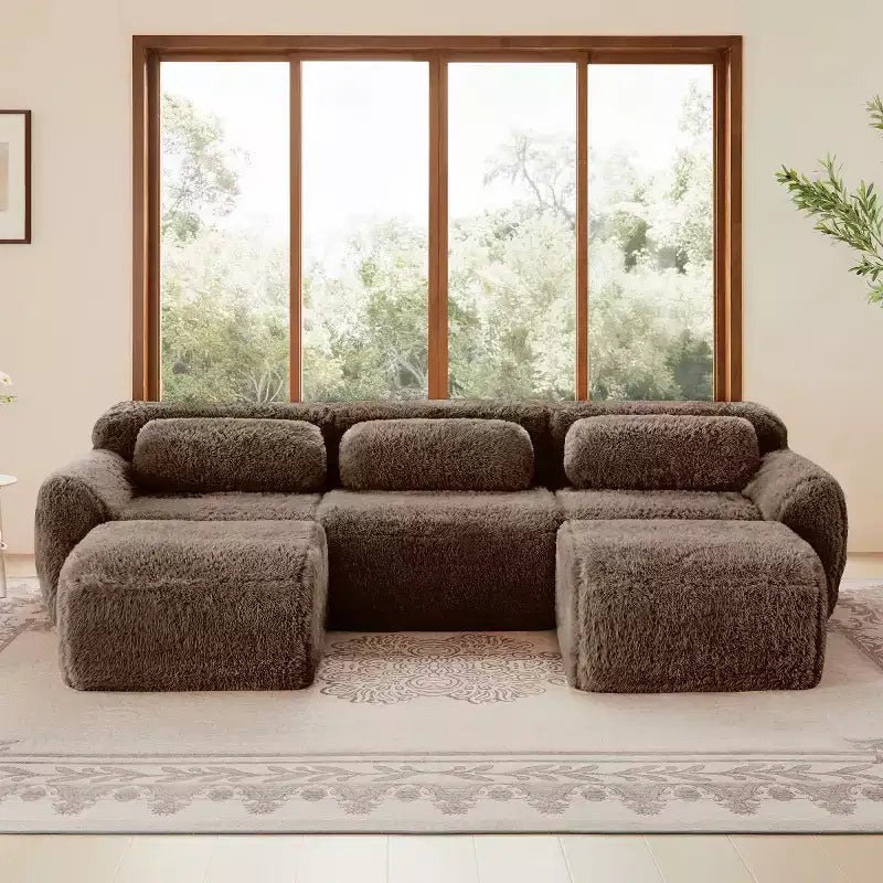 Canapé d'angle modulable avec 2 poufs, canapé-lit profond