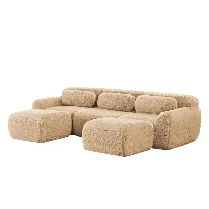 Canapé d'angle modulable avec 2 poufs, canapé-lit profond
