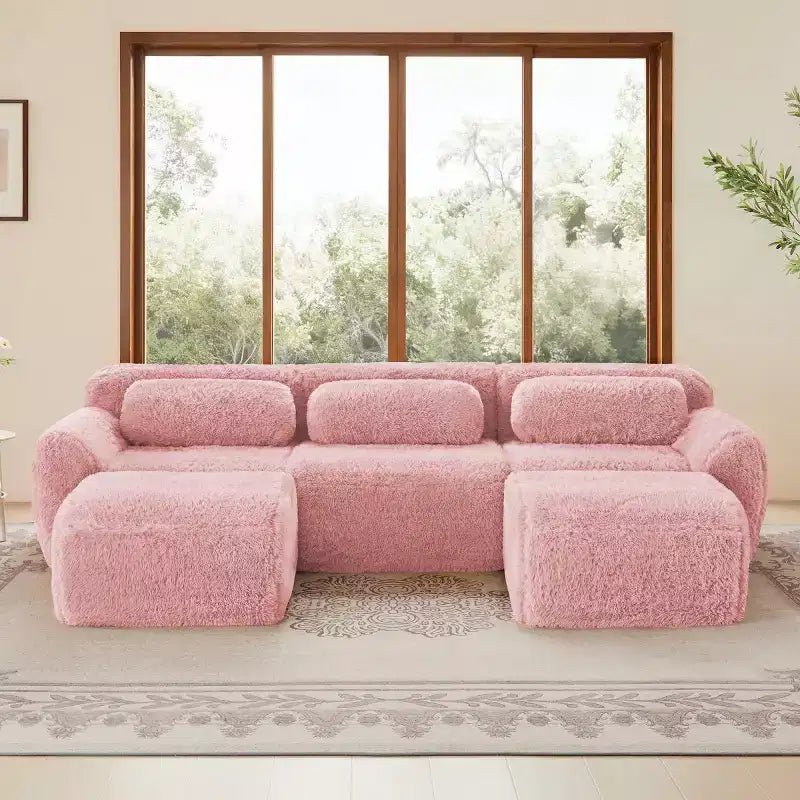 Canapé d'angle modulable avec 2 poufs, canapé-lit profond