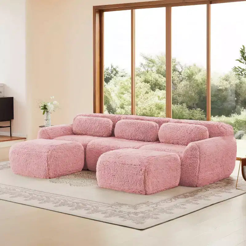 Canapé d'angle modulable avec 2 poufs, canapé-lit profond