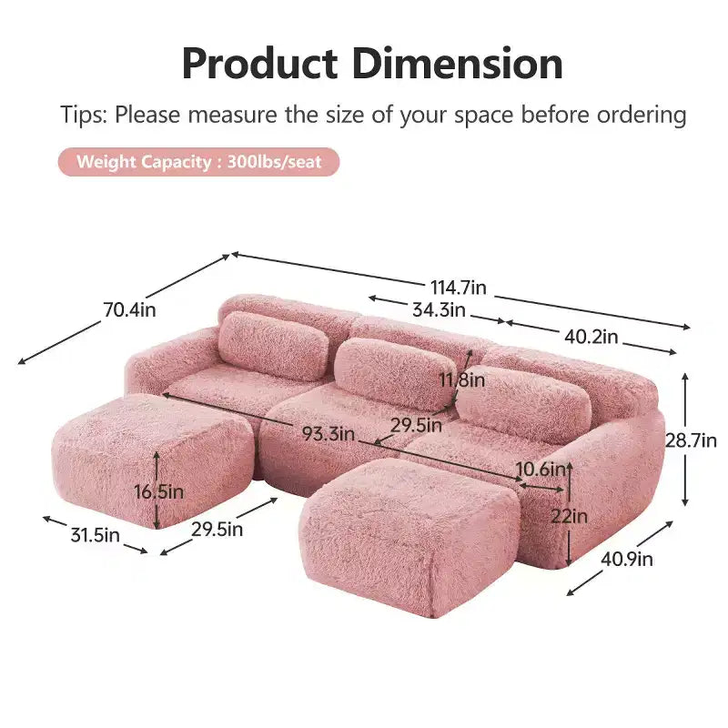 Canapé d'angle modulable avec 2 poufs, canapé-lit profond