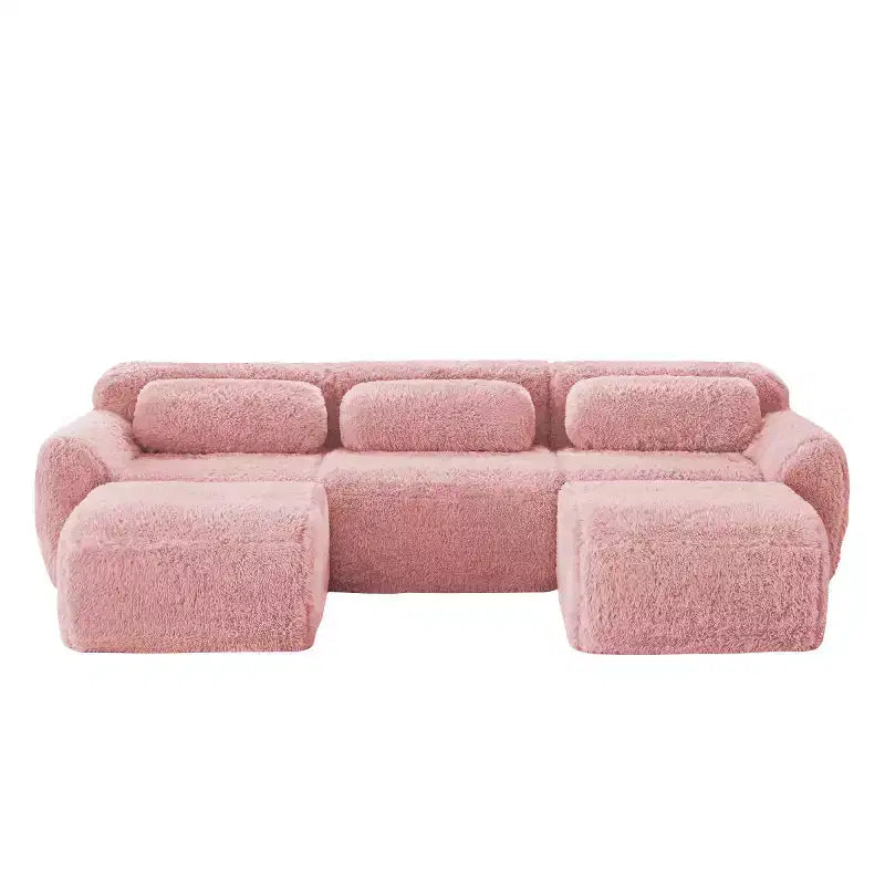 Canapé d'angle modulable avec 2 poufs, canapé-lit profond