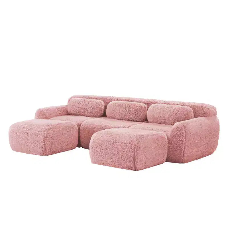 Canapé d'angle modulable avec 2 poufs, canapé-lit profond