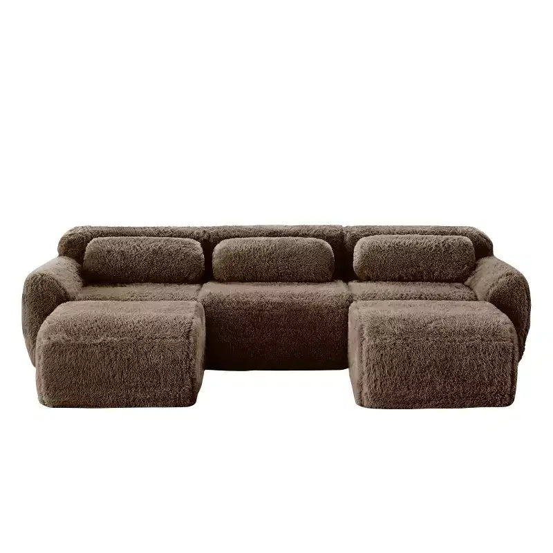Canapé d'angle modulable avec 2 poufs, canapé-lit profond