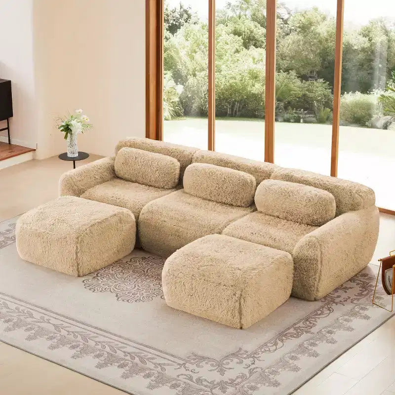 Canapé d'angle modulable avec 2 poufs, canapé-lit profond