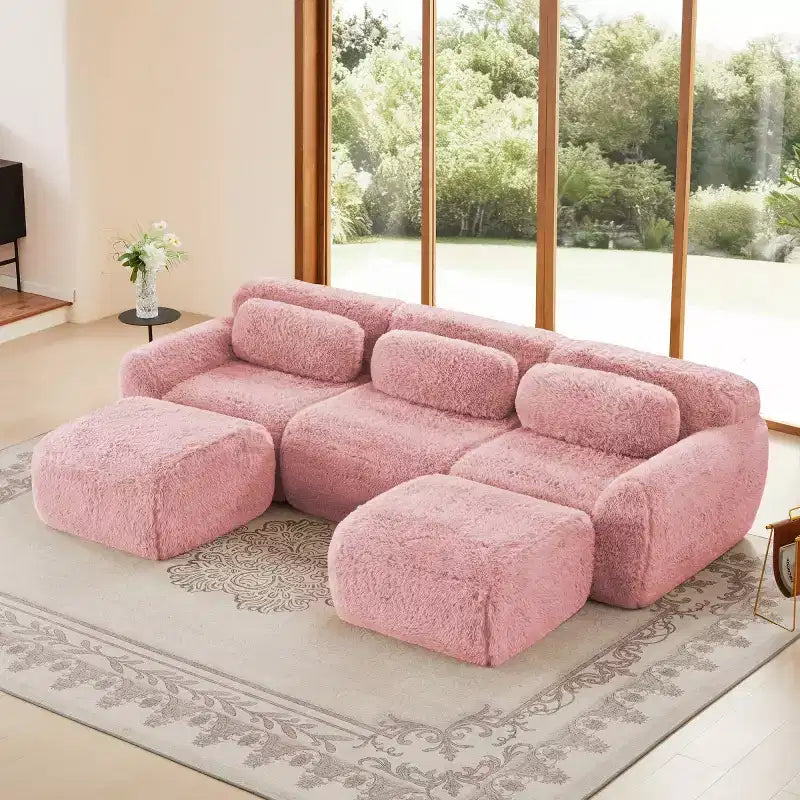 Canapé d'angle modulable avec 2 poufs, canapé-lit profond