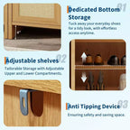 Meuble à Chaussures en Rotin, Porte Ventilée Aspect Bois, Étagères Réglables, Couloir