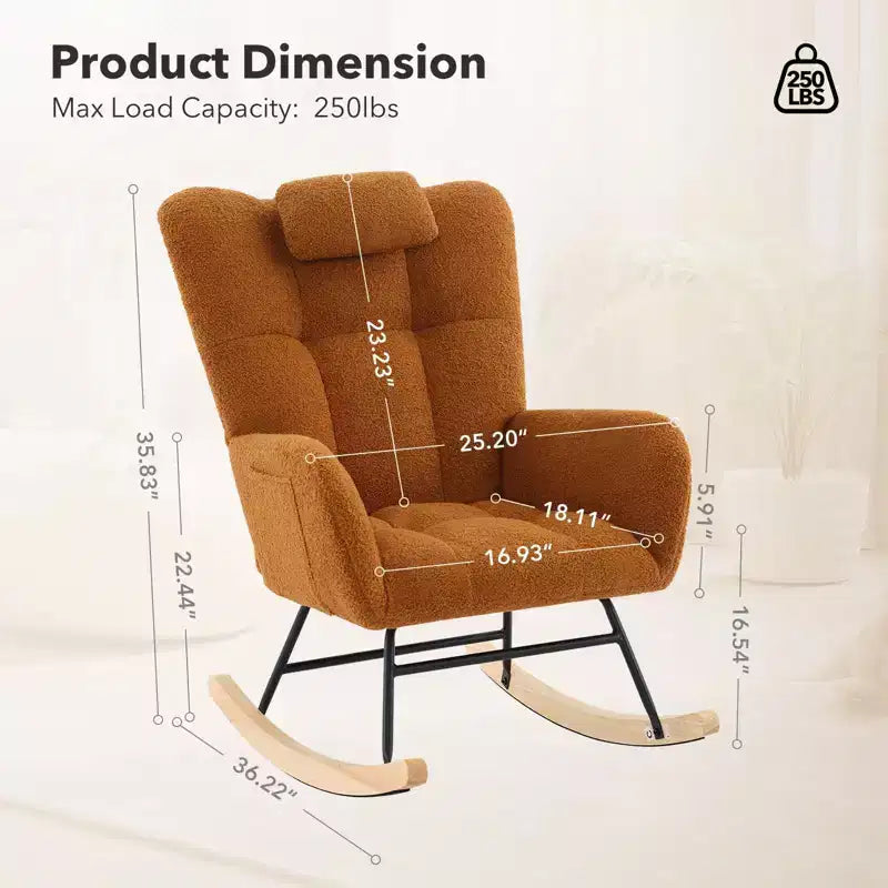 Fauteuil à bascule planeur rembourré moelleux pour chambre de bébé, adultes et petits espaces, intérieur