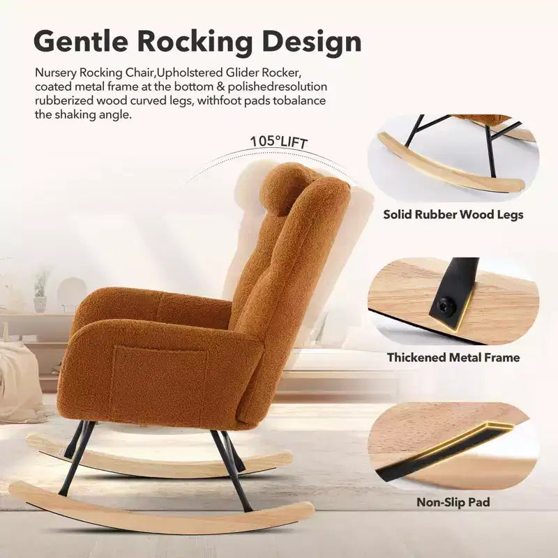 Fauteuil à bascule planeur rembourré moelleux pour chambre de bébé, adultes et petits espaces, intérieur
