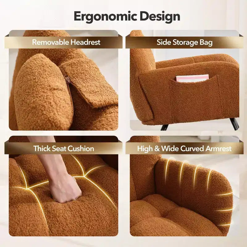 Fauteuil à bascule planeur rembourré moelleux pour chambre de bébé, adultes et petits espaces, intérieur