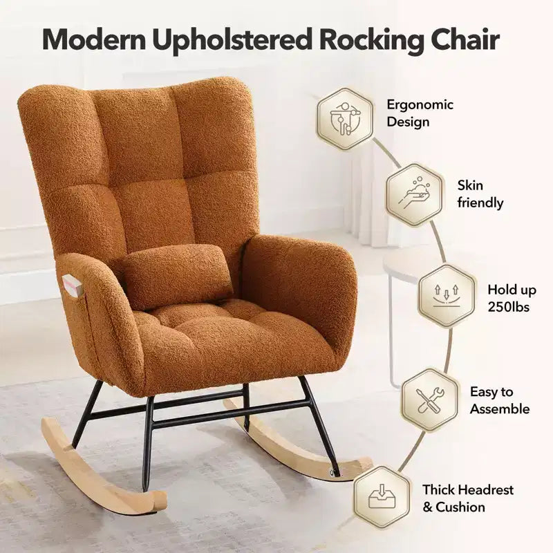 Fauteuil à bascule planeur rembourré moelleux pour chambre de bébé, adultes et petits espaces, intérieur