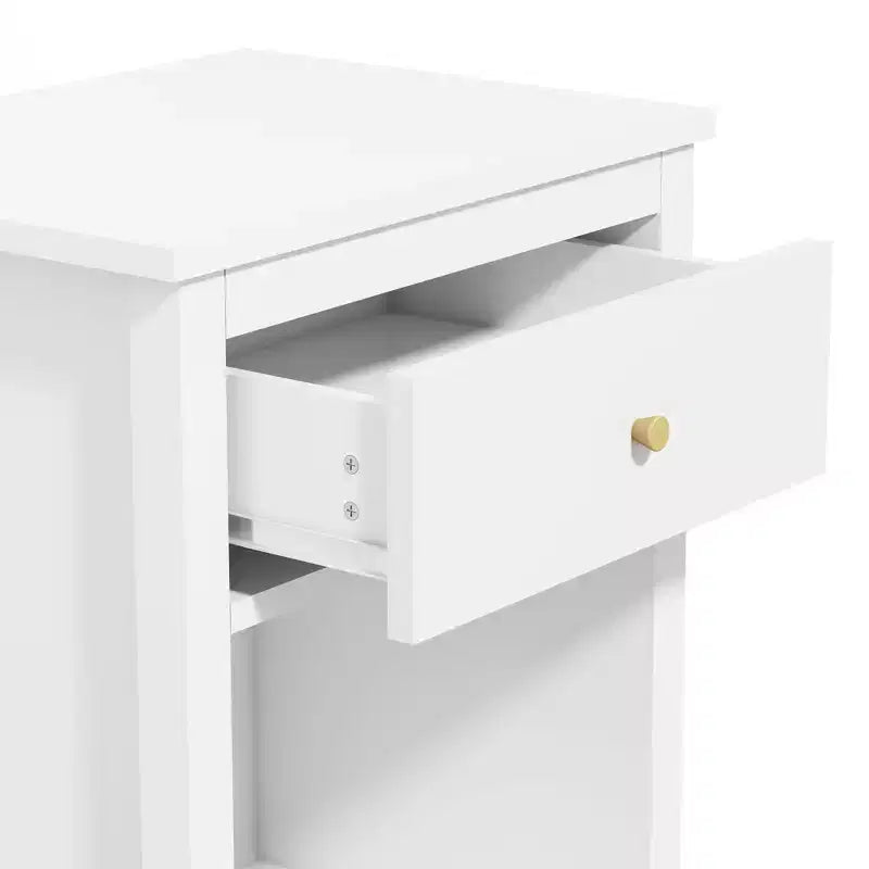 Table de chevet en bois de 68 cm avec tiroir et étagère ouverte, poignées métalliques, pour enfants et adultes