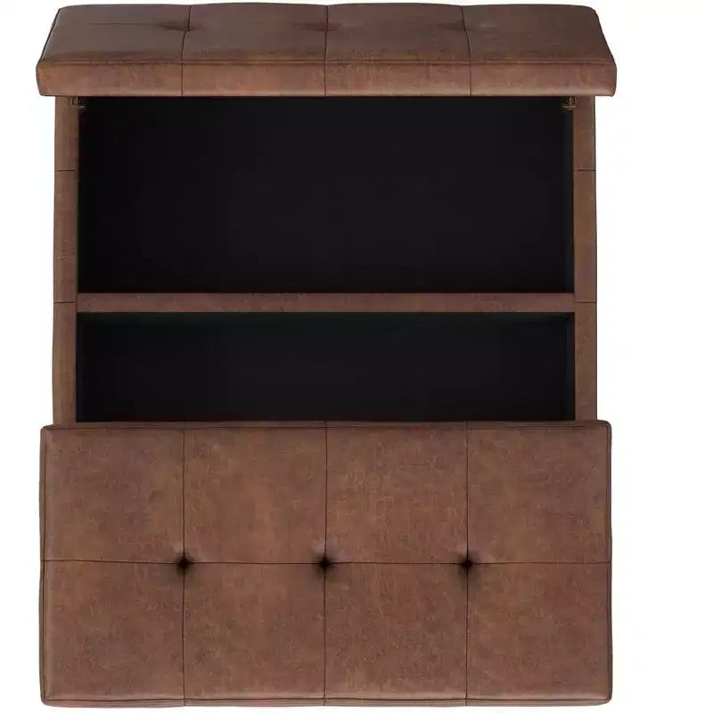 Ottoman de rangement carré de 91 cm de large en similicuir végétalien, repose-pieds de salon contemporain