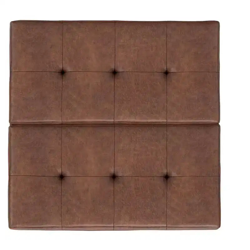 Ottoman de rangement carré de 91 cm de large en similicuir végétalien, repose-pieds de salon contemporain