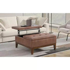 Ottoman de rangement carré de 91 cm de large en similicuir végétalien, repose-pieds de salon contemporain