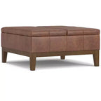 Ottoman de rangement carré de 91 cm de large en similicuir végétalien, repose-pieds de salon contemporain