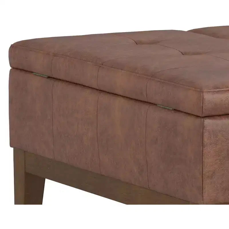 Ottoman de rangement carré de 91 cm de large en similicuir végétalien, repose-pieds de salon contemporain