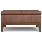 Ottoman de rangement carré de 91 cm de large en similicuir végétalien, repose-pieds de salon contemporain