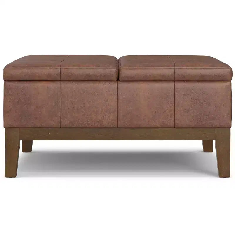 Ottoman de rangement carré de 91 cm de large en similicuir végétalien, repose-pieds de salon contemporain