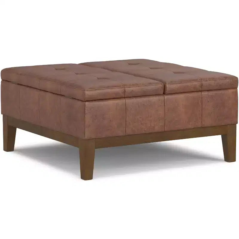 Ottoman de rangement carré de 91 cm de large en similicuir végétalien, repose-pieds de salon contemporain