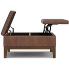 Ottoman de rangement carré de 91 cm de large en similicuir végétalien, repose-pieds de salon contemporain