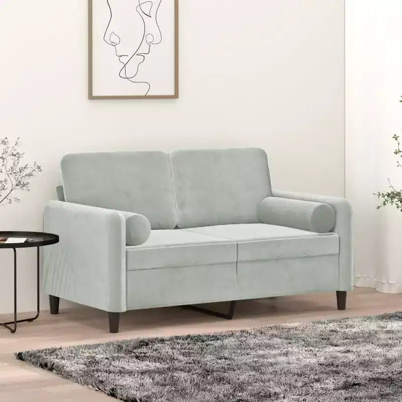 Canapé 2 places en velours avec coussins décoratifs, gris clair, 120 cm