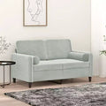 Canapé 2 places en velours avec coussins décoratifs, gris clair, 120 cm