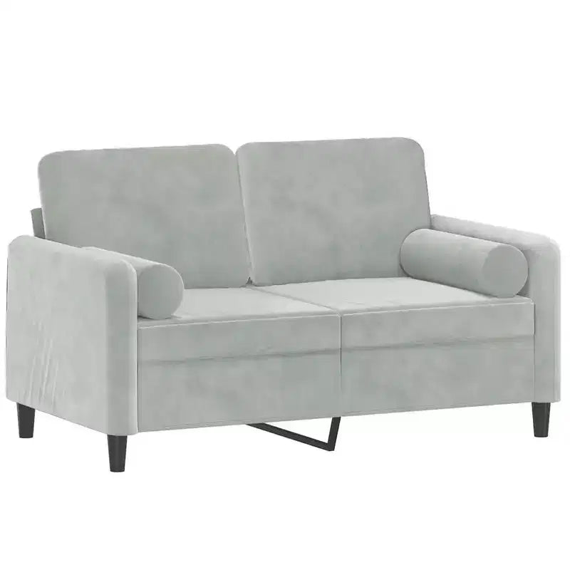 Canapé 2 places en velours avec coussins décoratifs, gris clair, 120 cm