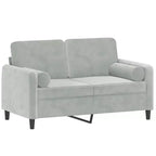 Canapé 2 places en velours avec coussins décoratifs, gris clair, 120 cm
