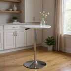 Table de bar 24" en bois et fer, blanc et argent, à bords arrondis