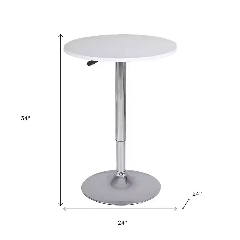 Table de bar 24" en bois et fer, blanc et argent, à bords arrondis
