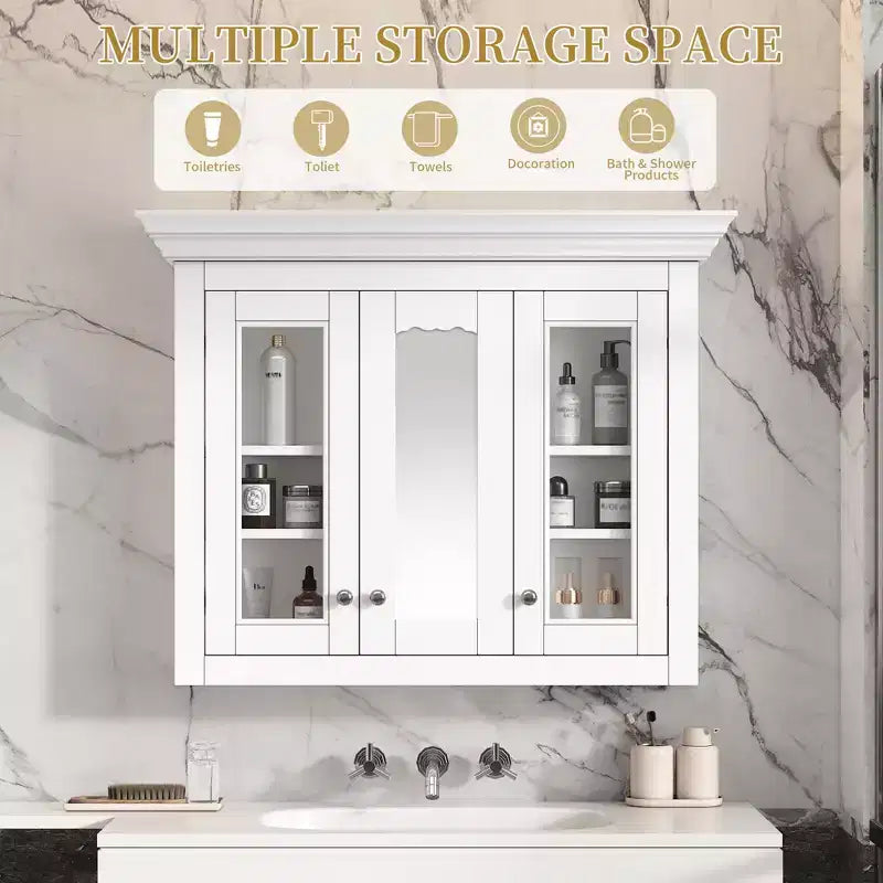 Armoire à pharmacie murale de 35 pouces avec miroir et 5 étagères réglables