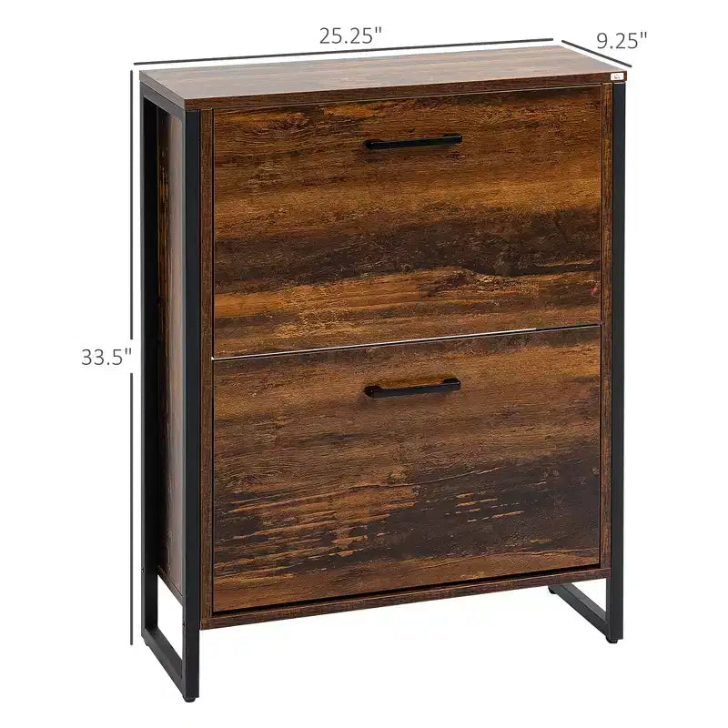 Meuble à chaussures industriel avec 2 tiroirs basculants, meuble de rangement pour 12 paires de chaussures, étagère à chaussures étroite et mince pour l'entrée, le couloir