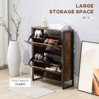 Meuble à chaussures industriel avec 2 tiroirs basculants, meuble de rangement pour 12 paires de chaussures, étagère à chaussures étroite et mince pour l'entrée, le couloir